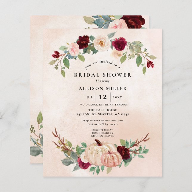 Budget Körsbärsfärgade Pumpa Höst Bröllopsdusch (Fram/baksida)