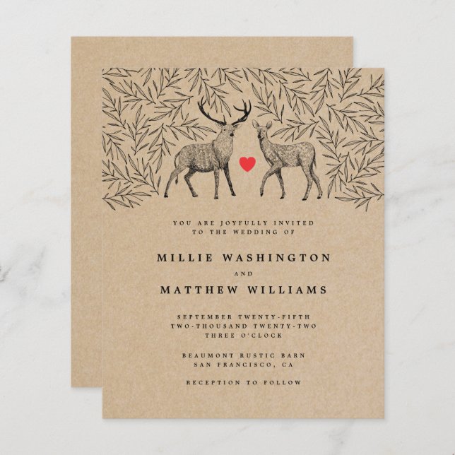 Budget Kraft Woodland Buck Doe Botanical Bröllop (Fram/baksida)