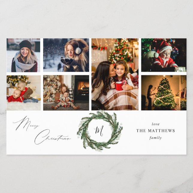 Budget Kransmonogram 7 Foto God Jul Flygblad (Framsidan)
