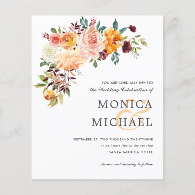 BUDGET Land Bloom Burgundy Blommigt Chic Bröllop (Framsida)