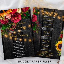 Budget lantlig blomster trä ljus bröllopsprogram
