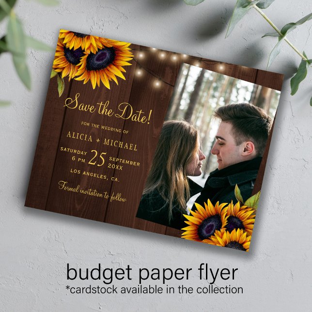 Budget lantlig blomsterfoto bröllop spara datum flygblad (Skapare uppladdad)