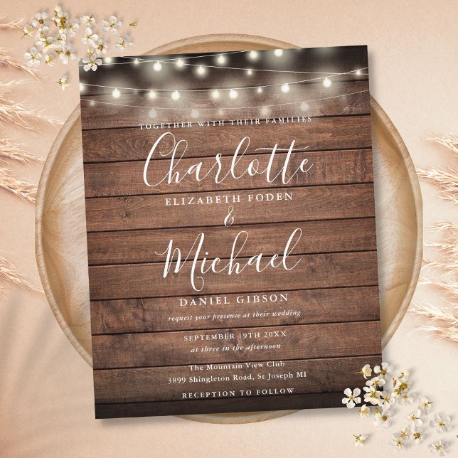Budget lantlig strängljus bröllopsinbjudan (Budget Rustic String Lights Wedding Invitation)