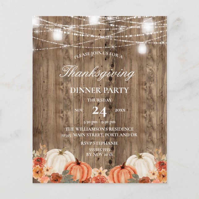 Budget lantlig träblommig Thanksgiving-middag (Framsida)