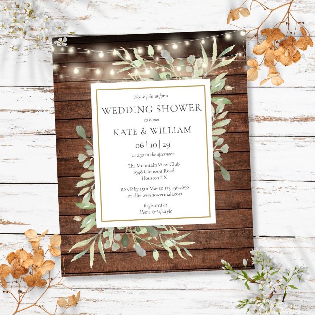 Budget lantliga strängljus bröllopsfest inbjudan (Budget Rustic String Lights Wedding Shower Invite)