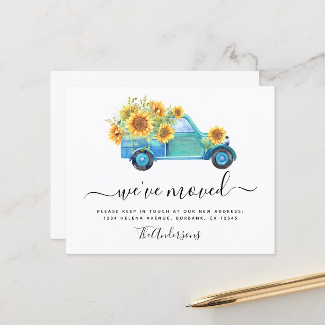 Budget Lastbil Solrosmeddelande Vi har flyttat (Fram/Back In Situ)