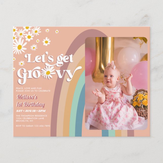 Budget Låt oss Groovy Daisy Rainbow Photo Birthday (Framsida)