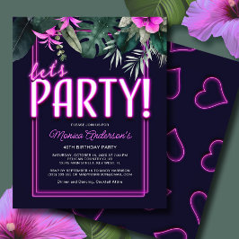 Budget Låt oss Party Rosa Neon Tropical Birthday Flygblad