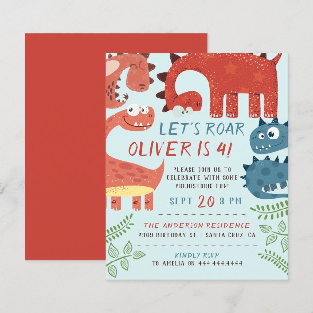 Budget Låt oss Roar Dino Barns Födelsedagsfest (Fram/baksida)
