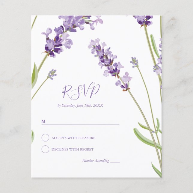 Budget Lavendel Blommig Bröllop RSVP (Framsida)