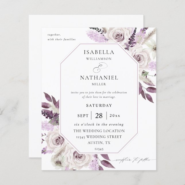 Budget Lavendel Lila Blommig Bröllop 2 (Fram/baksida)