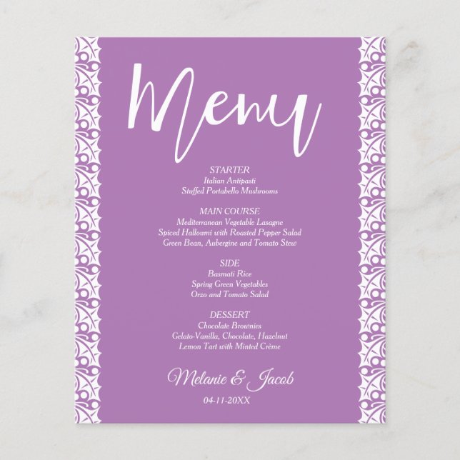 Budget Lavender Elegant bröllop Menu (Framsida)
