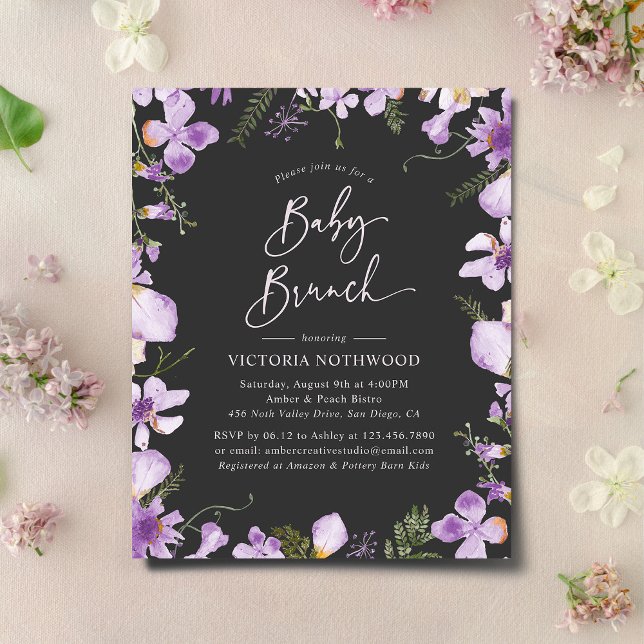 Budget Lavender Flowers Baby Brunch-inbjudan (Skapare uppladdad)
