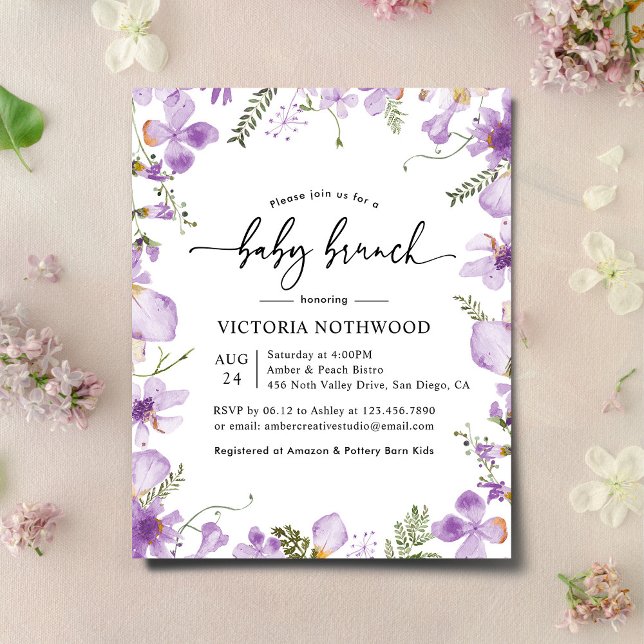 Budget Lavender Flowers Baby Brunch-inbjudan (Skapare uppladdad)