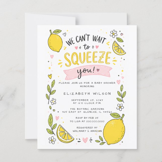 Budget Lemon Flicka Baby Shower Inbjudan (Framsida)
