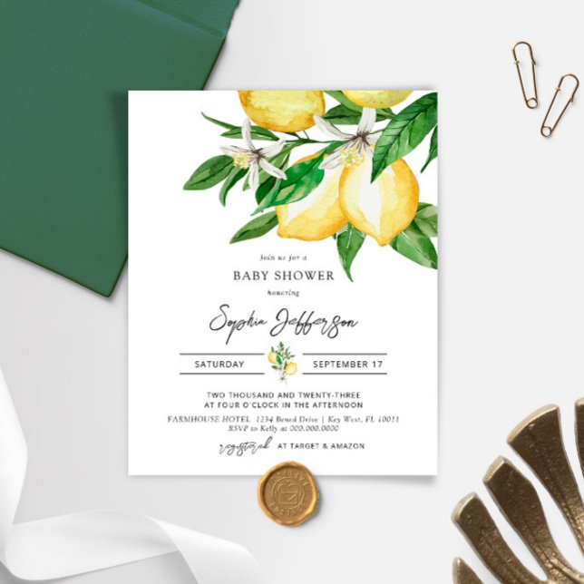 Budget Lemon Greenery Baby Shower-inbjudan (Skapare uppladdad)