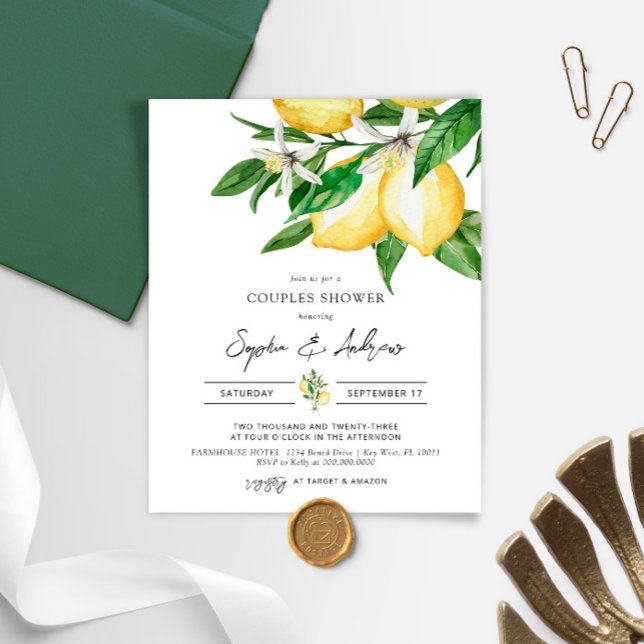 Budget Lemon Greenery Par Shower-inbjudan (Skapare uppladdad)