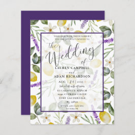 Budget Lemon & Lavender Foliage Wedding bjudande