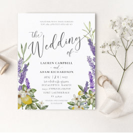 Budget Lemon & Lavender Foliage Wedding bjudande