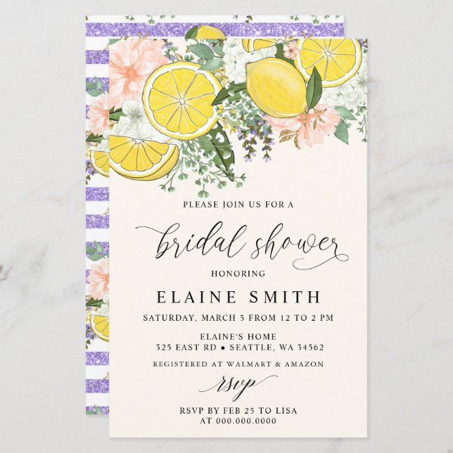 Budget Lemon Lime Citrus Bridal Shower Invitation (Fram/baksida)