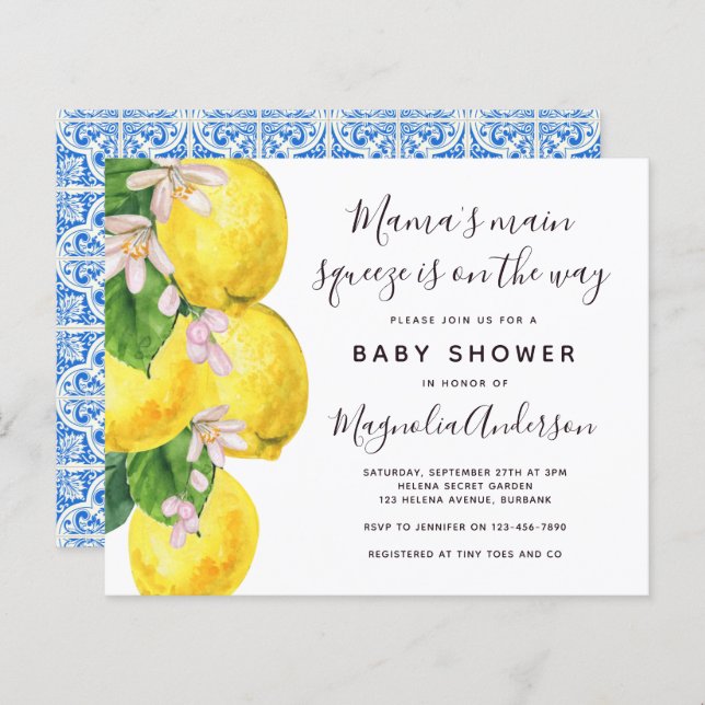 Budget Lemon Main Squeeze Baby Shower-inbjudan (Fram/baksida)