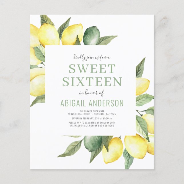 Budget Lemon Sweet sixteen Birthday-inbjudan Flygblad (Framsidan)