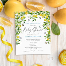 Budget Lemon Watercolor Baby Shower-inbjudan