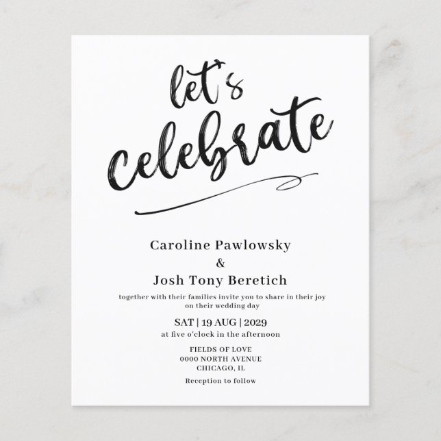Budget Lets Celebrate Wedding invitation  (Framsida)