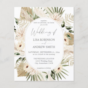 Budget LG Text Boho Pampas Grass Blommigt Bröllop Flygblad