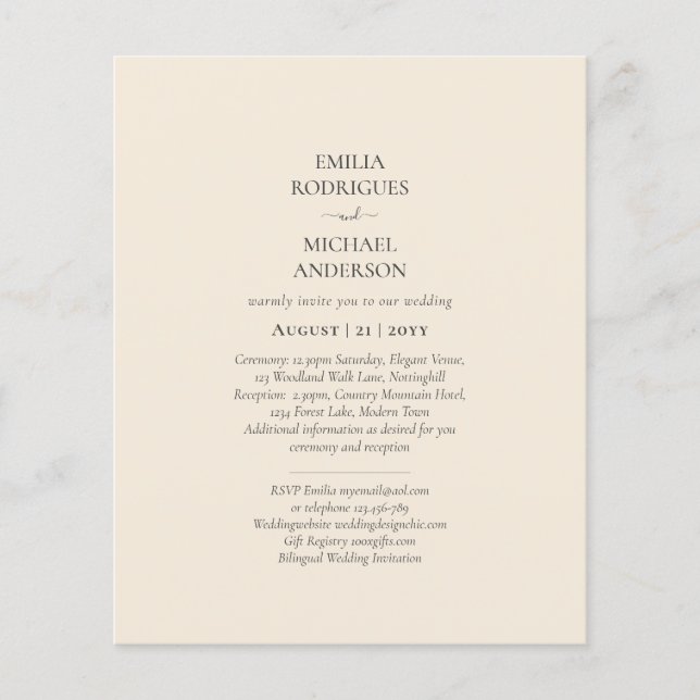 BUDGET Light BEIGE Monochrome Bröllop Flygblad (Framsidan)