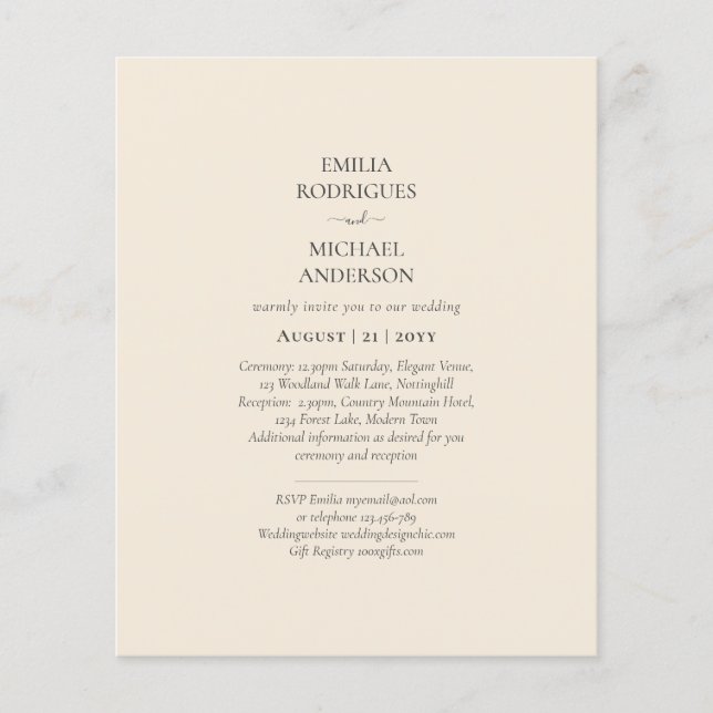 BUDGET Light BEIGE Monochrome Bröllop Flygblad (Framsidan)