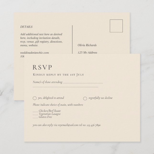 BUDGET Light BEIGE Monochrome Bröllop Vykort (Fram/baksida)