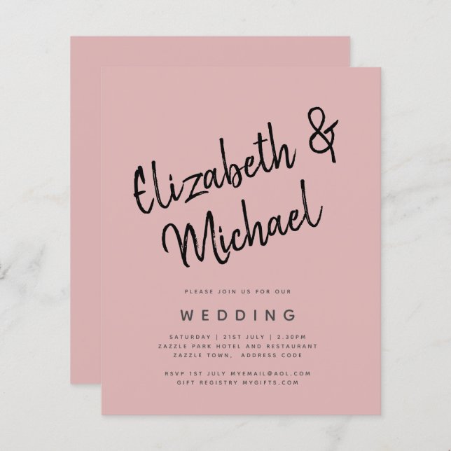 BUDGET Light Dusty Ro Rosa Monokrome Bröllop (Fram/baksida)