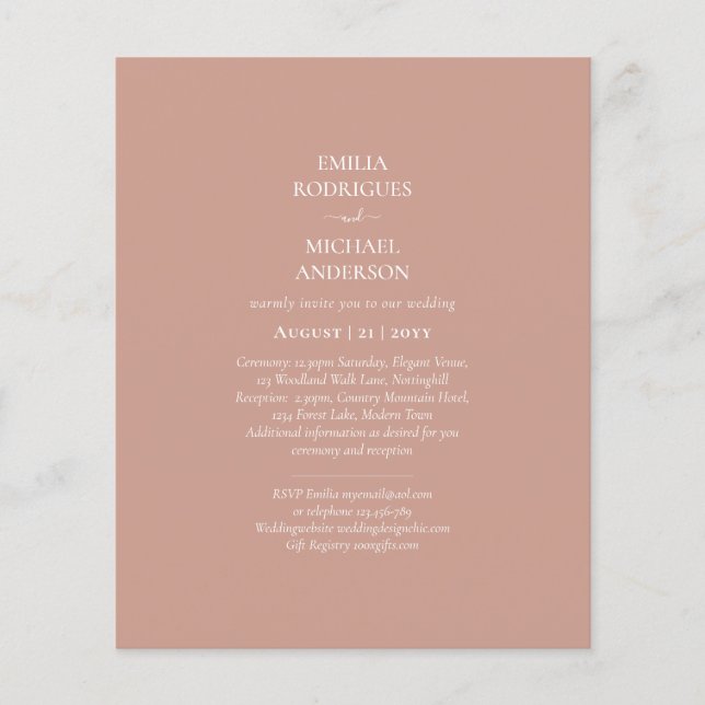 BUDGET Light Terracotta Monochrome BRÖLLOP Flygblad (Framsidan)