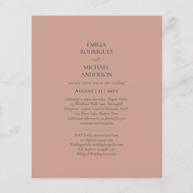 BUDGET Light Terracotta Monochrome BRÖLLOP Flygblad (Framsidan)