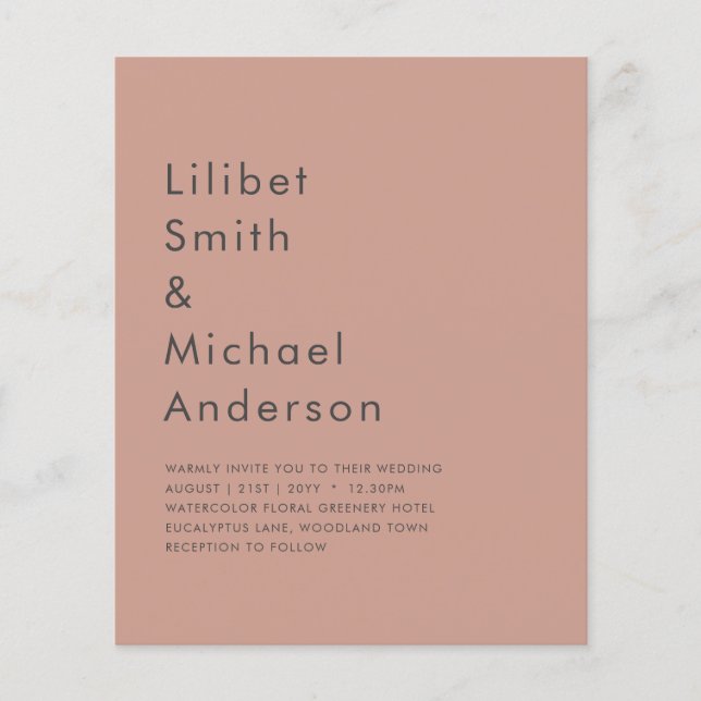 BUDGET Light Terracotta Monochrome BRÖLLOP Flygblad (Framsidan)