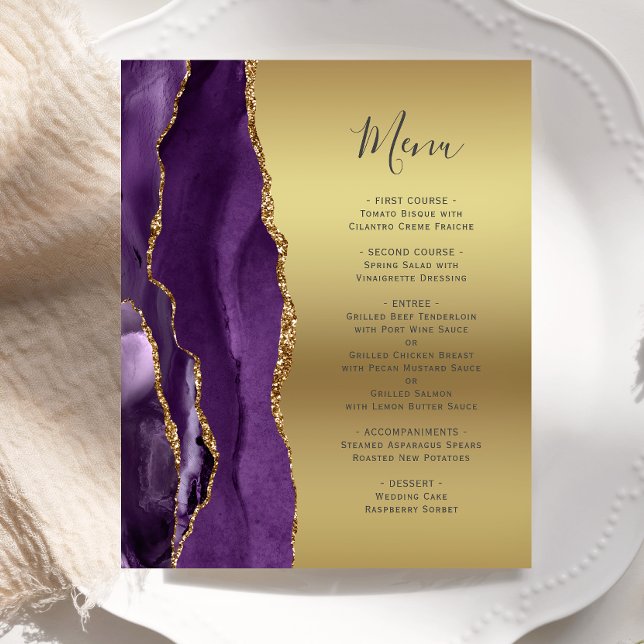 Budget Lila Agate Glam Gold Foil Bröllop Menu (Skapare uppladdad)
