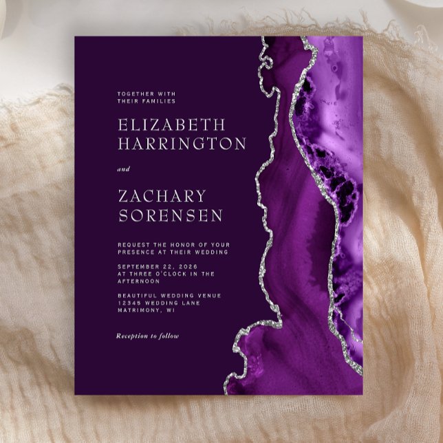 Budget Lila Agate Silver Plum bröllopsinbjudan (Skapare uppladdad)