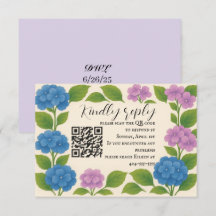 Budget Lila/Blå Hydrangea QR-kod RSVP-kort