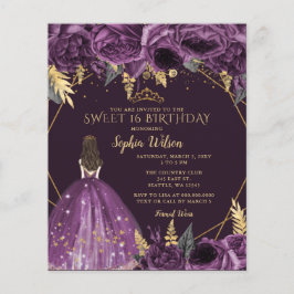 Budget Lila Blommigt Princess Sweet 16:e inbjudan
