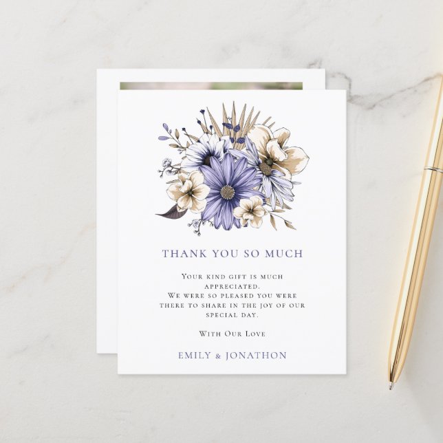 BUDGET Lila Blommigts Quote Bröllop 3 Photo Tack (Fram/Back In Situ)