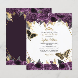 Budget Lila Butterfly Quinceañera-inbjudan