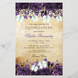 Budget Lila Butterfly Quinceañera-inbjudan