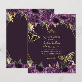 Budget Lila Butterfly Quinceañera-inbjudan