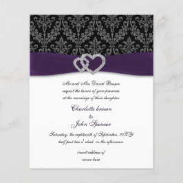 Budget Lila Damask Diamante Bröllopsinbjudan