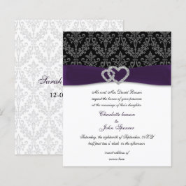 Budget Lila Damask Diamante Bröllopsinbjudan