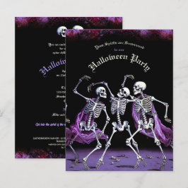 Budget Lila Dancing Skeletons Halloween Vykort