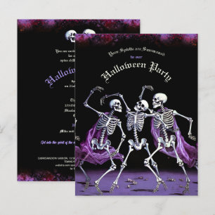 Budget Lila Dancing Skeletons Halloween Vykort