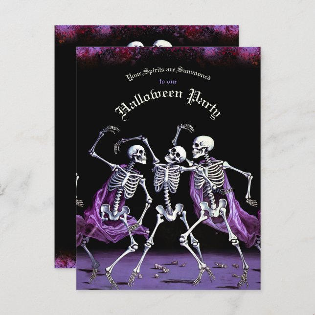 Budget Lila Dancing Skeletons Halloween Vykort (Fram/baksida)