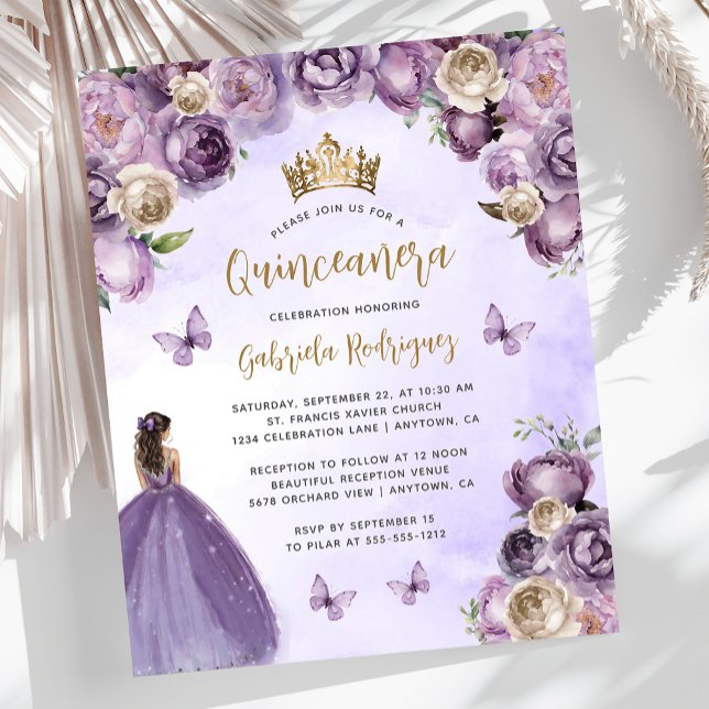 Budget Lila Elfenbensvitt Guld Blommig Quinceañera (Skapare uppladdad)